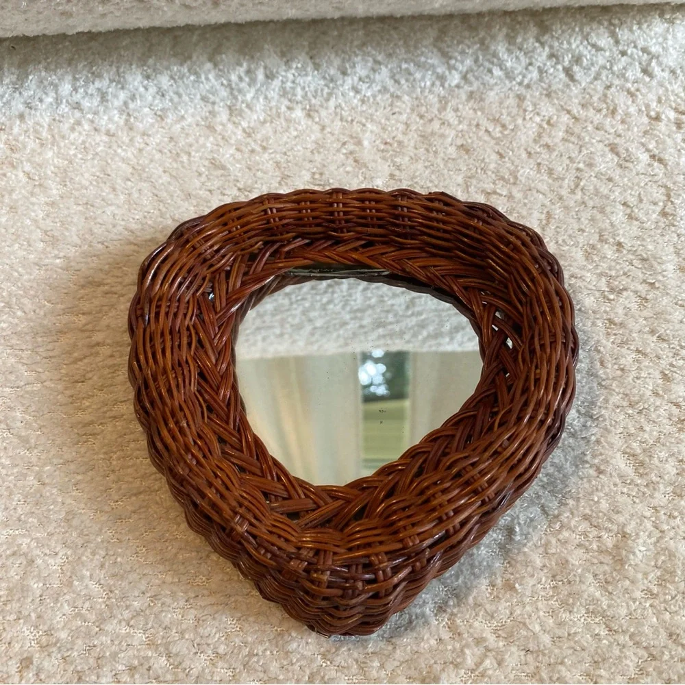 Vintage Small Wicker Heart Mirror - Wicker Accent Mirror